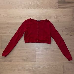 Red Brandy Melville Knit Cropped Cardigan
